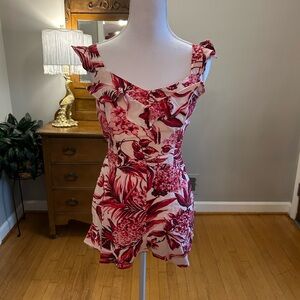 Japna Red and Pink Floral Romper Size Small